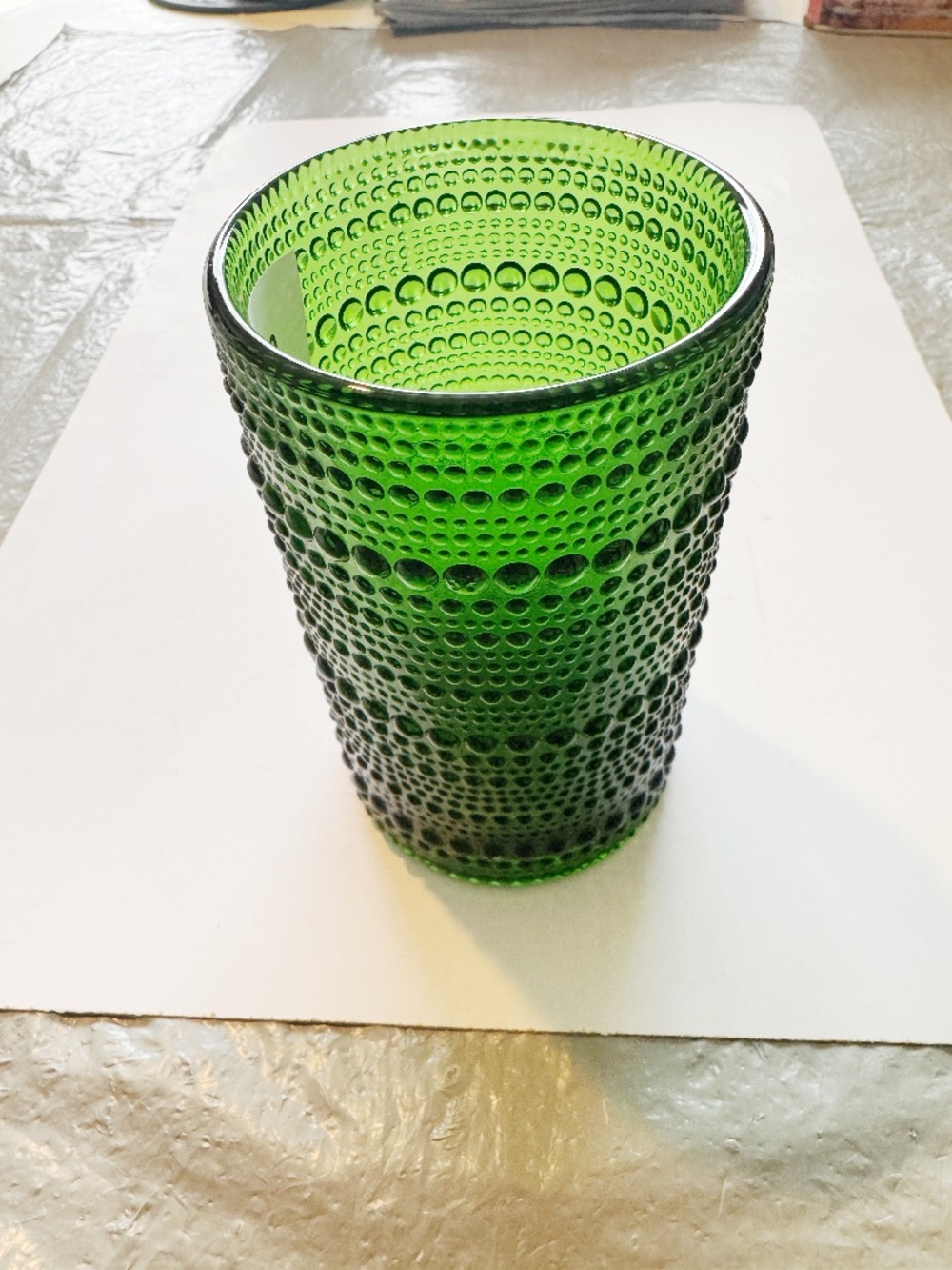 Vintage Fostoria Glass Green Hobnail Dewdrop 5" Highball Tumbler Marked F